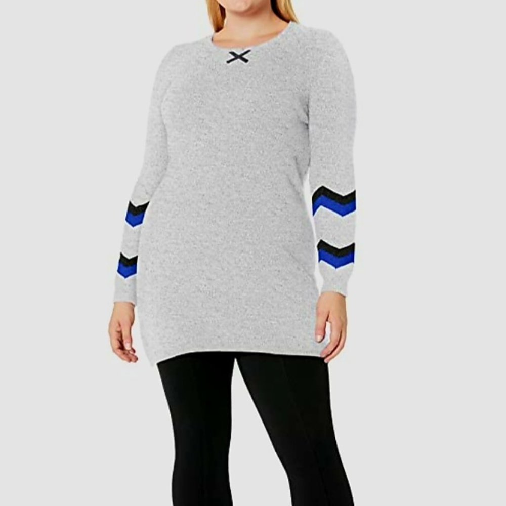 Hottotties Women's Tunic Sweater, Gray, Wool, Cotton & Nylon, Large,